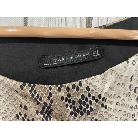 Zara Woman Sm Women's Cream Black Snake Print Blouse Top Animal Snakeskin Flowy - Picture 4 of 8